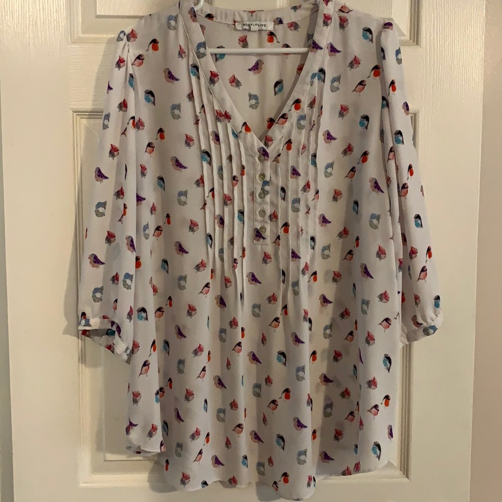 Gorgeous bird print 3/4 sleeve blouse